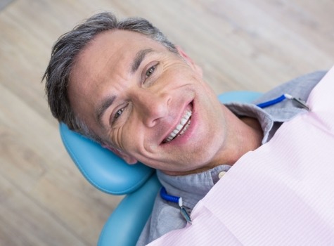 Smiling man leaning back in dental chair