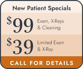 $99 exam, x-rays and cleanings / $39 limited exam and x-ray stamp